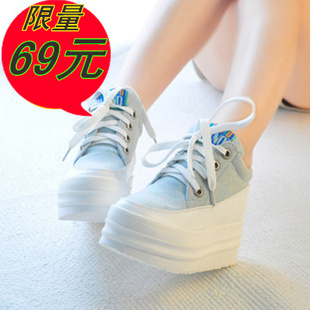 新款韩版松糕底帆布鞋内增高厚底女鞋高跟潮流女鞋单鞋包邮