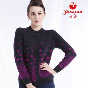 兆君<em>女</em>正品100%山<em>羊绒衫</em>新款圆领<em>开衫</em> <em>加厚</em>毛