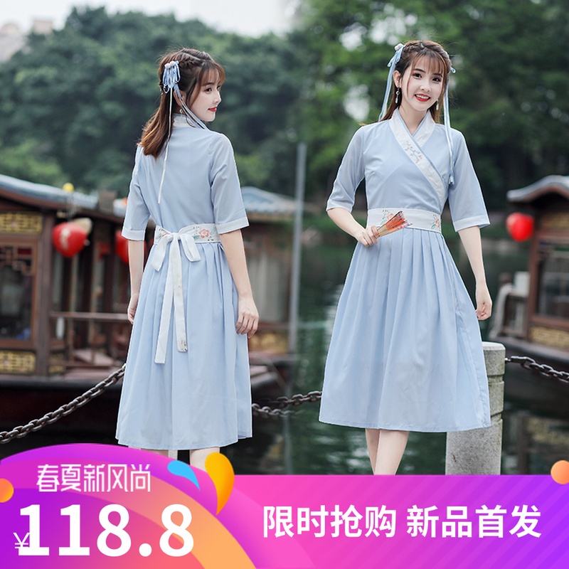 五分袖连衣裙夏季新款民族风女装复古刺绣腰带收腰斜襟中长汉服裙|ruв категории Женская одежда, костюм/студенты школьную форму/обмундирования, Другие костюм - от Buy2taobao.com для оказания профессиональной услуги покупки агента Taobao