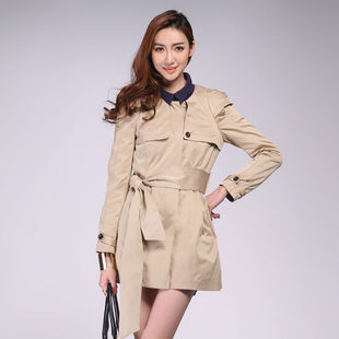  100%专柜●9魅 圆领拼接春品 纯色淑女型风衣[31SC]三色
