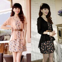 2013夏装新款女装韩版甜美修身显瘦雪纺碎花假两件套春季连衣裙子