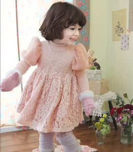  韩国童装女童泡泡袖高贵气质公主裙新年加绒儿童连衣裙