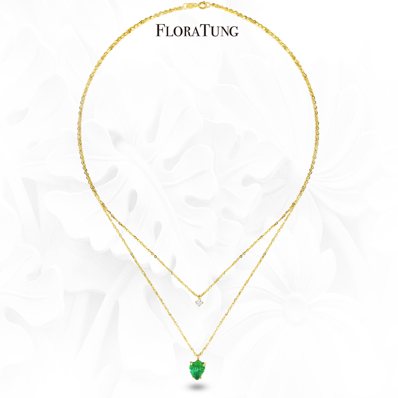FloraTung设计师18K祖母绿项链双层绿宝石项链双层雕刻叶子|msdalam kategori barang kemas/berlian/Emerald/emas, batu-batu berwarna/batu permata, Neckwear - dari Buy2taobao.com untuk memberikan perkhidmatan ejen Taobao profesional membeli