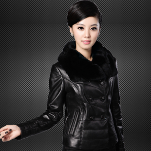  专柜正品 绵羊皮真皮羽绒服 女 真皮皮衣 短款海宁皮衣 韩版外套