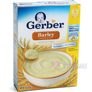  美国gerber嘉宝大麦米粉富含铁,富含锌,VB 227克 宝宝米糊/辅食