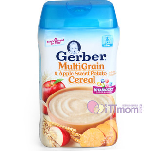  美国Gerber嘉宝苹果甜薯混合谷物米粉/水果味米糊 227g 宝宝辅食