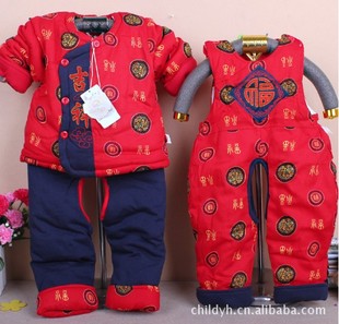  包邮新年棉衣套装宝宝唐装棉衣三件套 新年装婴幼儿加厚棉衣棉裤