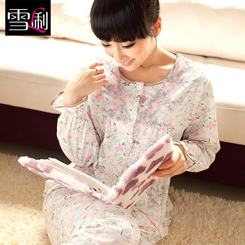 <em>雪俐</em>春秋夏季<em>睡衣家居服</em>针织棉质长袖<em>女人睡衣</em>