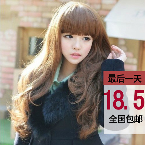 正品假发 <em>长卷发型</em>女齐刘海中<em>长卷发型</em>梨花卷
