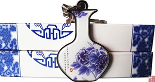  文渊阁 家居饰品 出国礼品 青花牡丹花 钥匙扣 钥匙环 新款 秒杀