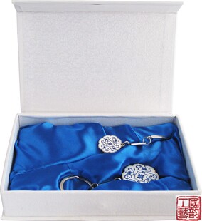  文渊阁 青花瓷风格 吊坠花边书签 钥匙扣套装 商务出国礼品 特价
