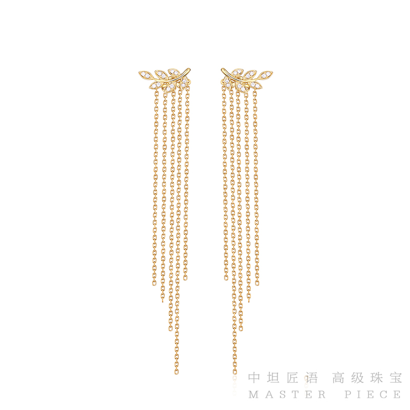 中坦名表钻 现代简约系列 MINI叶子流苏名表钻石18K金耳饰|msdalam kategori barang kemas/berlian/Emerald/emas, perhiasan Diamond (baru), anting-anting - dari Buy2taobao.com untuk memberikan perkhidmatan ejen Taobao profesional membeli