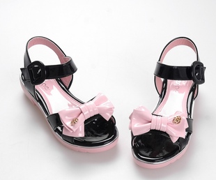  森纳尔正品童鞋韩版女孩子童鞋气质大方蝴蝶结粉色女儿童露趾凉鞋