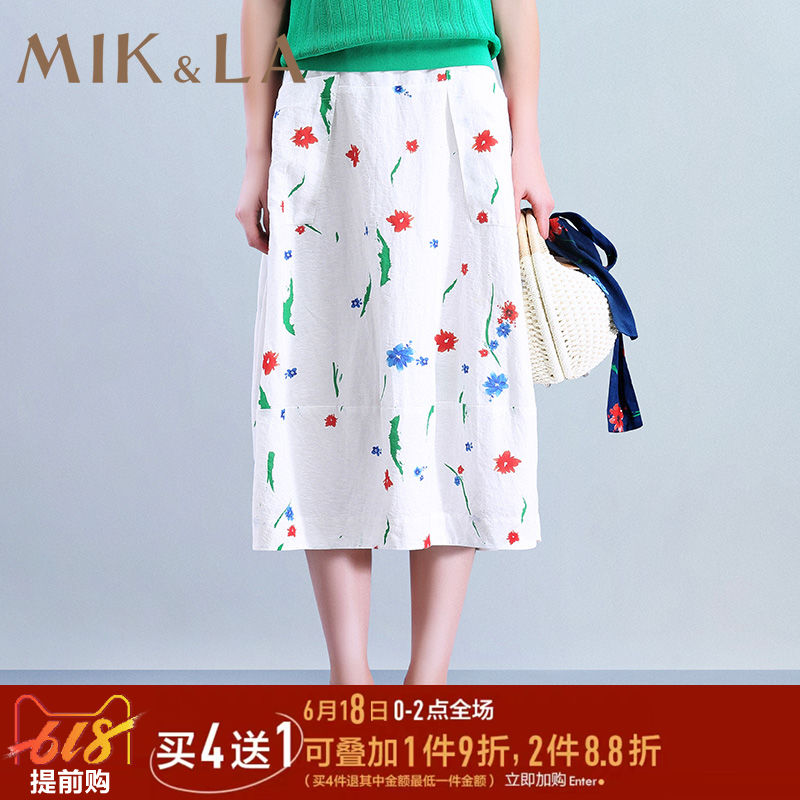 MIK&LA米珂拉商场同款 田园清新印花少淑装O型丝麻白色小花半裙在类目 女装/女士精品, 半身裙中 - 来自Buy2taobao.com提供专业的淘宝代购服务