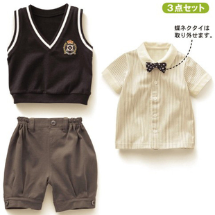  春装男童夏装1-2-3岁儿童周岁绅士礼服三件套学院风帅气套装