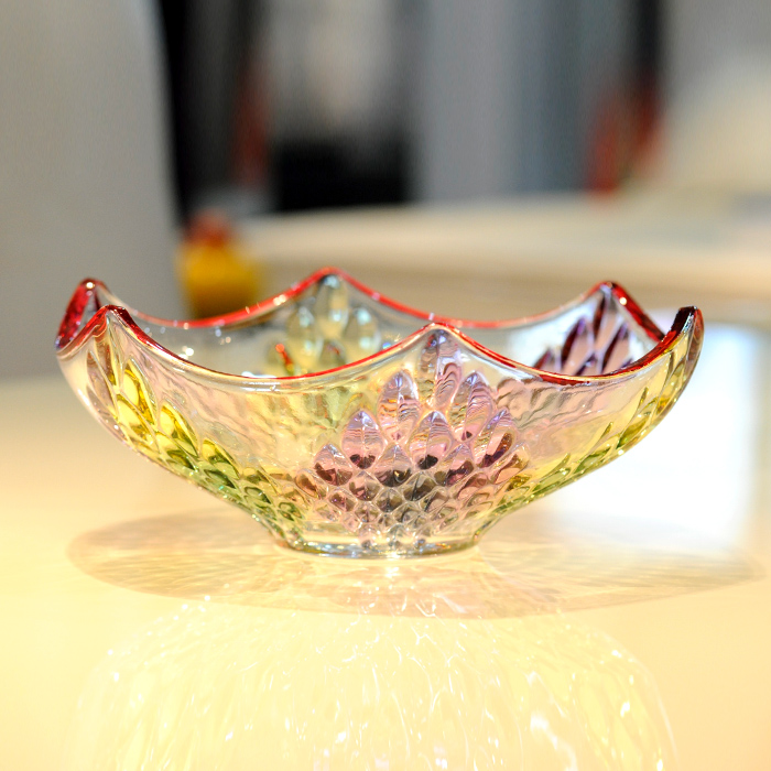 炫彩花纹水晶玻璃水果盘