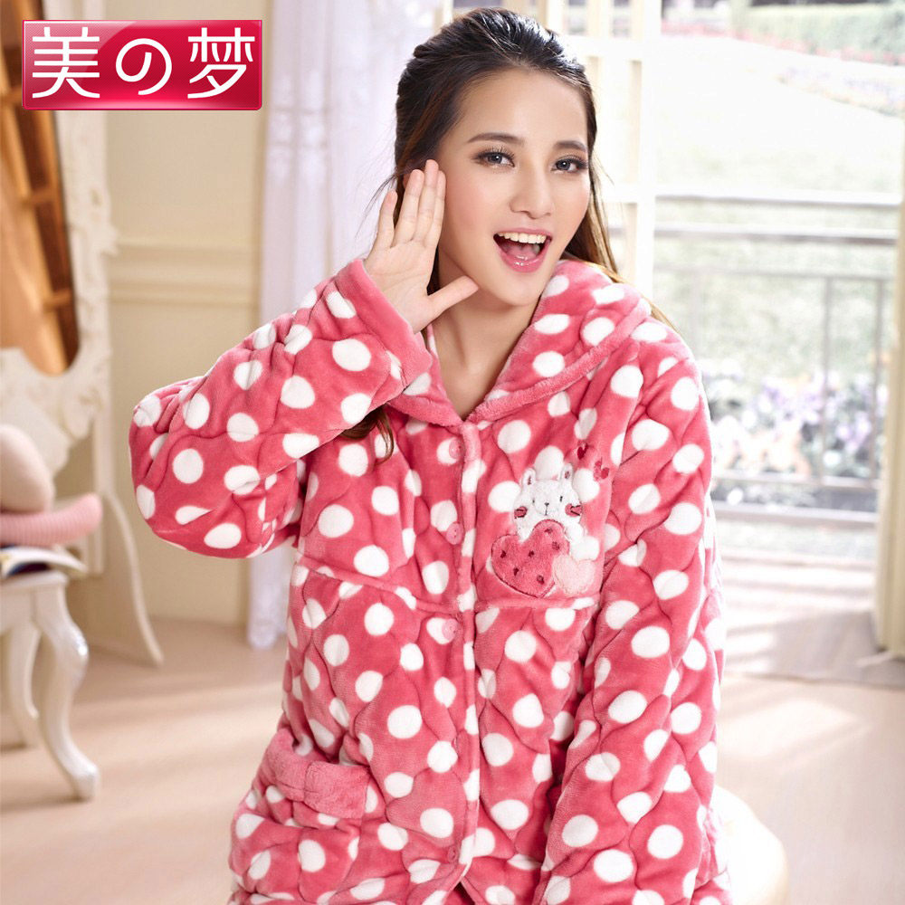 美梦2013冬季新品法兰绒<em>加厚夹棉睡衣</em>女士超