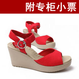  特价正品crocs哈娜妮女鞋高跟鞋卡洛驰坡跟帆布松糕跟凉鞋cross
