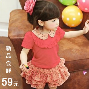  童装女童夏装新款 韩版儿童套装 宝宝休闲T恤+裙裤 两件套装