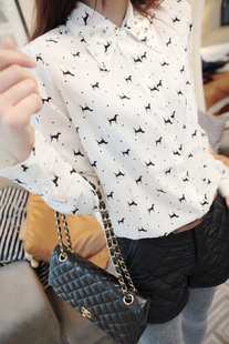  C0083●Dreamy●12.26 外单 小清新 小狗狗 雪纺衬衣 3色入@