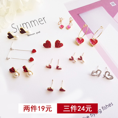 s925纯银针锆石耳钉女气质韩国个性简约爱心小耳坠百搭少女心耳环