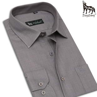 新款七匹狼中老年男士长袖衬衫老人中年纯灰色