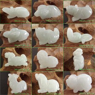  缅甸A货翡翠玉吊坠立体小生肖翠绿鼠牛虎兔龙蛇马羊猴鸡狗猪单价