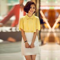 卡思力 <span class=H>2013</span>夏装新款 女装淑女纯色小清新斗篷两件套 雪纺连衣裙