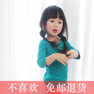  春装新款女童童装T恤 儿童七分袖T 宝宝韩版波点T恤