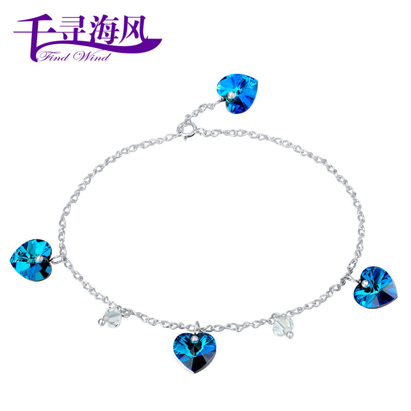 Chihiro ocean breeze 925 sterling silver Crystal anklet heart Korean ladies ' Swarovski elements