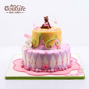  couture/卡顿尔翻糖定制 生日儿童个性蛋糕 2层6+9寸 快乐小熊