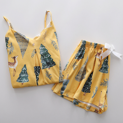 睡衣女夏纯棉短袖吊带两件套装性感夏天少女甜美可爱可外穿家居服