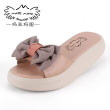 2013 summer fashion shoes leather bow boat trailer sandals slope with thick crust muffin flower sandals and slippers