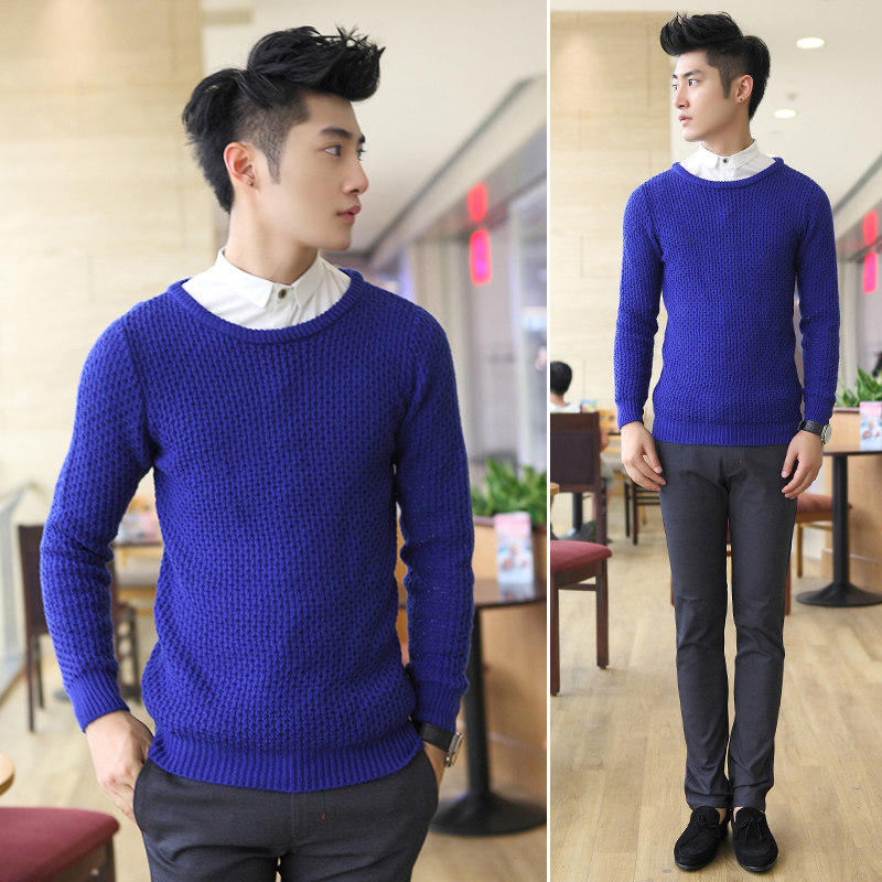 2013秋冬新款超帅<em>男士</em>韩版镂空纯黑色<em>修身毛</em>