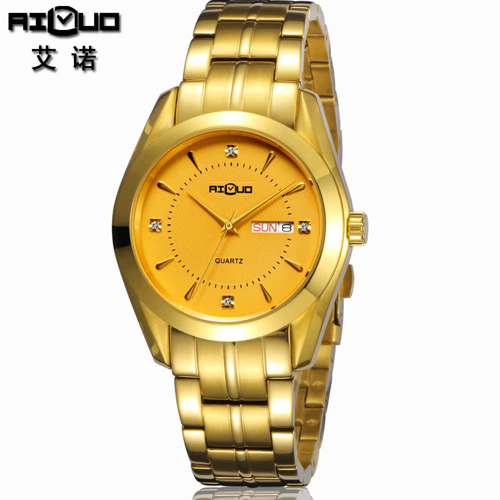 正品艾诺全钢石英表风尚系列全金色手表金表防水情侣表 7010G-J