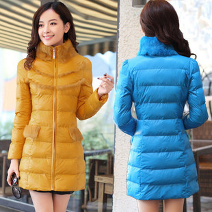  韵谜 冬装外套新品 韩版修身女装貉子毛领长款大码棉服棉衣