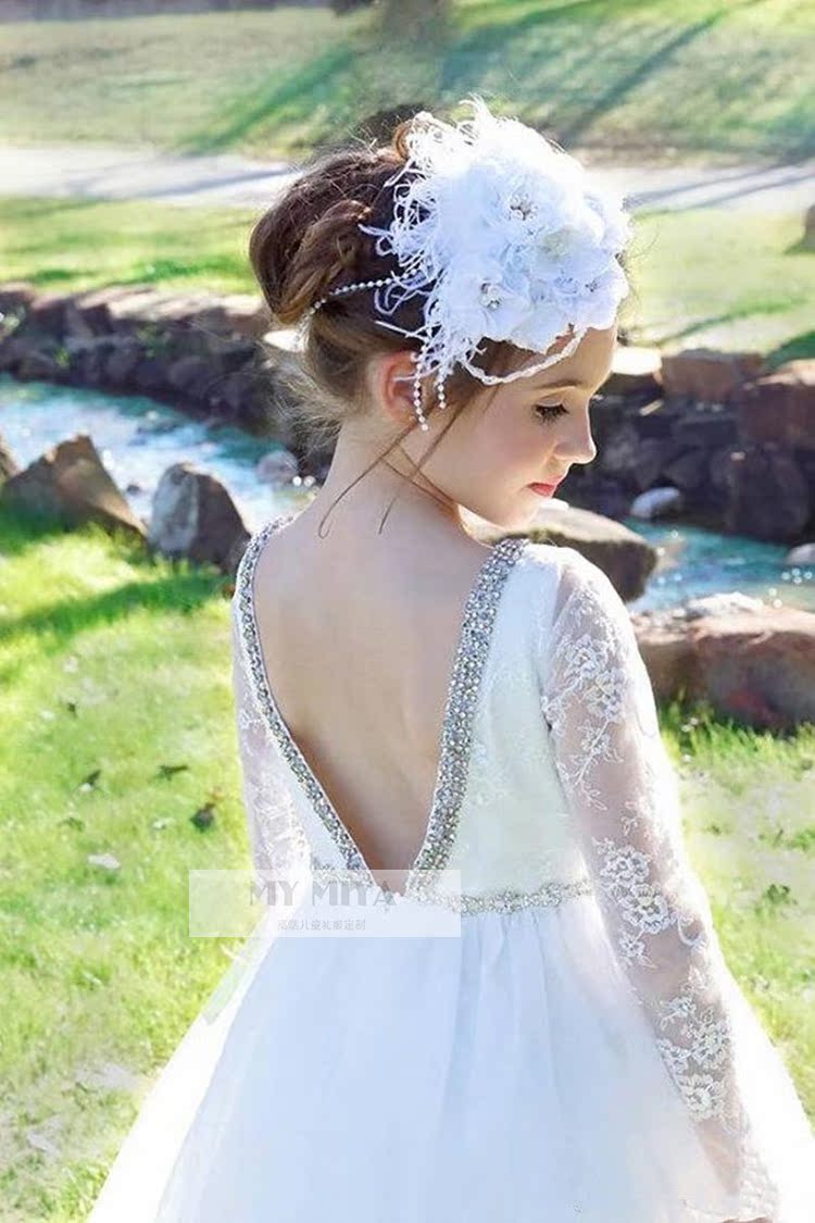 女童白色婚纱礼服花童装 新款露背蕾丝长袖走秀演出服生日公主裙在类目 童装/婴儿装/亲子装, 儿童礼服中 - 来自Buy2taobao.com提供专业的淘宝代购服务