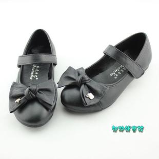  春新款蝴蝶结真皮女童单鞋儿童皮鞋牛皮女童鞋韩版公主鞋黑色