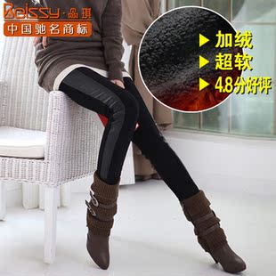  贝琪春季女士打底裤 加绒加厚保暖裤铅笔裤拼接拼皮小脚长裤子 女