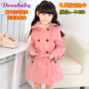  春装新款品牌童装韩版女童双排扣风衣/外套/大衣儿童宝宝风衣
