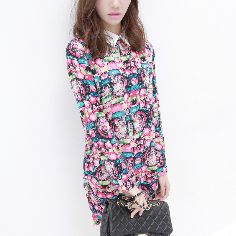 韩版撞色小尖领长袖...