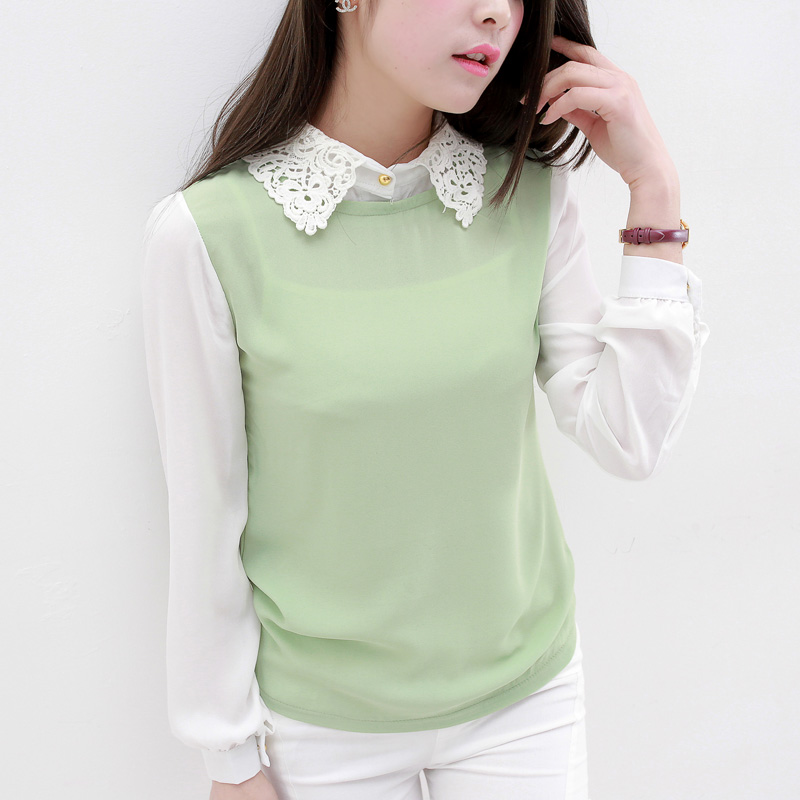 韩版蕾丝钉珠尖领长袖...