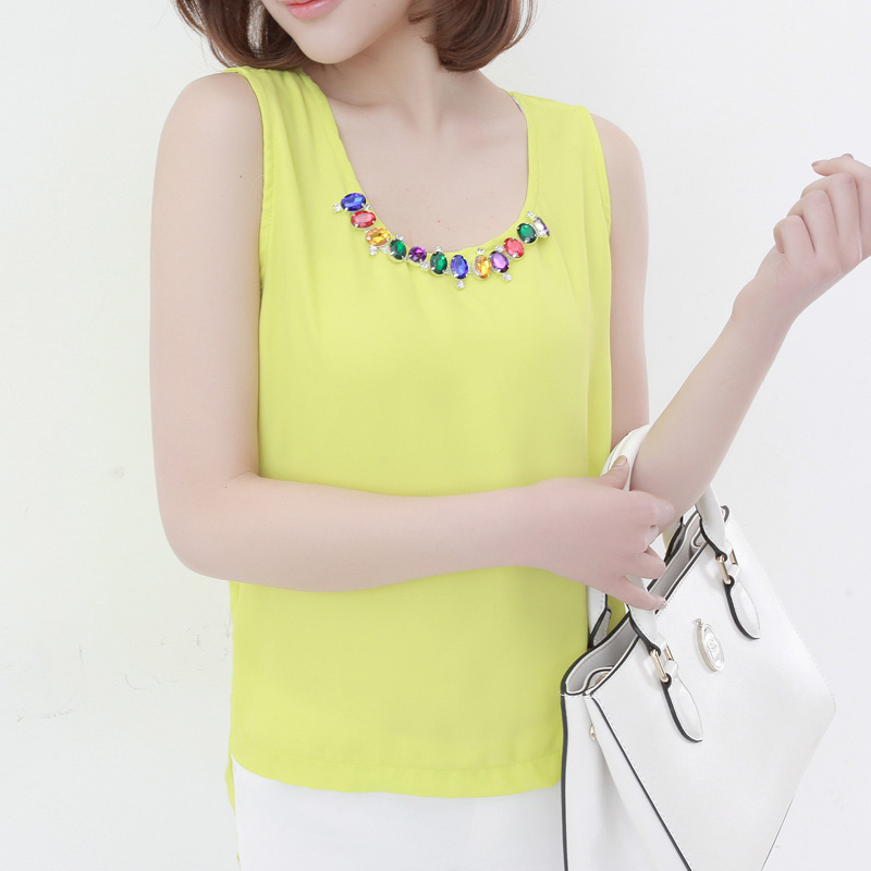 韩版圆领镶钻无袖...