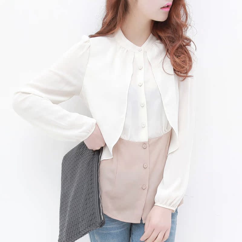 韩版甜美小立领拼接...