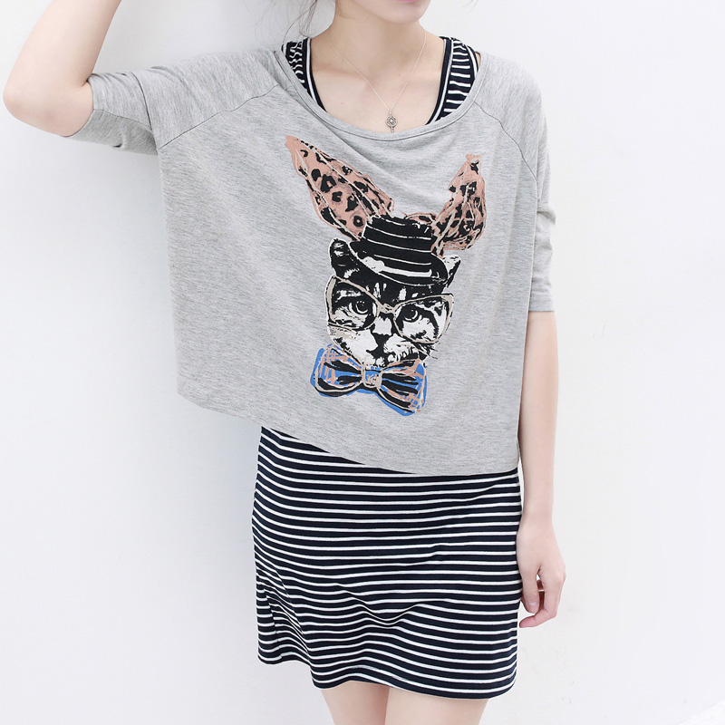 韩版圆领可爱猫咪...