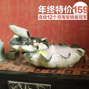  开业礼品流水喷泉工艺品摆设中式风水池景摆件大增加湿器鱼缸荷趣