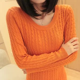  包邮秋冬新款 韩版女装中长款打底厚毛衣 复古麻花毛衣 套头
