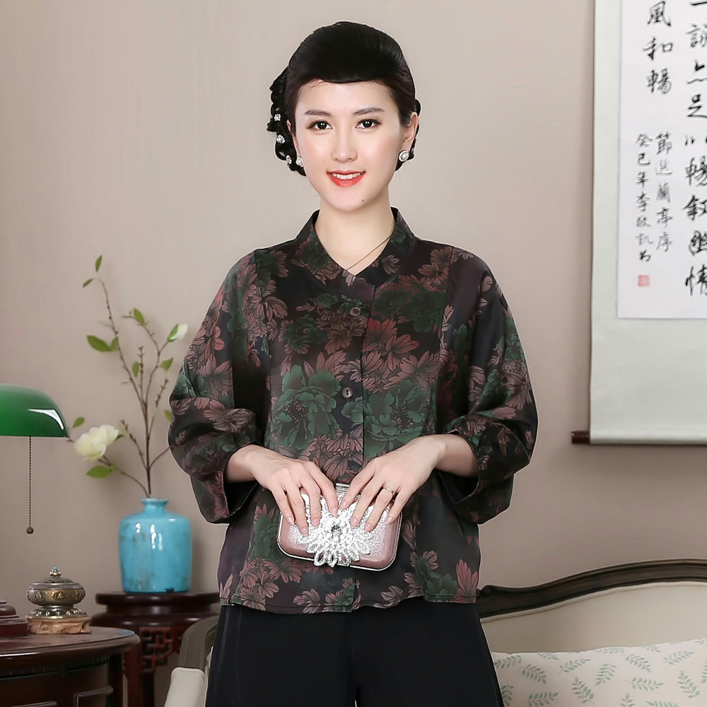 新款香云纱中长袖女士上衣 中式改良蝙蝠衫真丝印花妈妈时尚衬衫|msdalam kategori Butik wanita / wanita, wanita pertengahan umur - dari Buy2taobao.com untuk memberikan perkhidmatan ejen Taobao profesional membeli