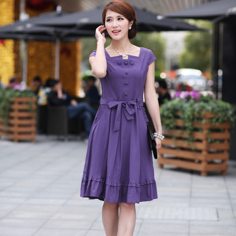 <em>夏装</em>丝绒大码中年<em>连衣裙</em>参加新娘喜婆婆妈妈装