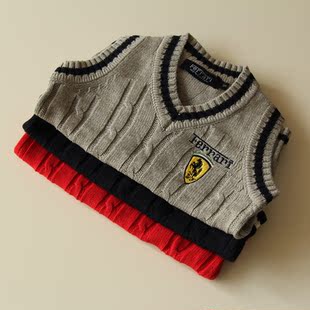  外贸儿童装宝宝女童男童马甲毛衣毛背心针织背心纯棉线白灰红蓝色